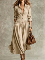 Women's Draped Midi Dress with Belted Waist