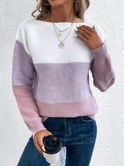 Women's Off Shoulder Color Block Stripe Sweater