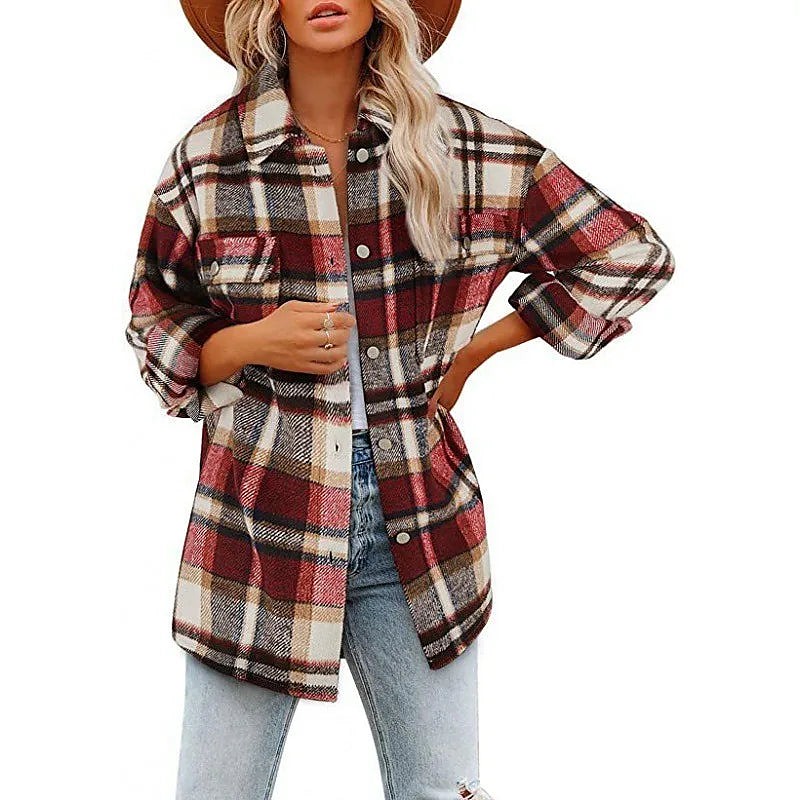 Women's Plaid Flannel Shacket Button Down