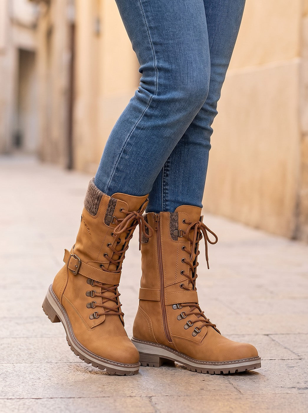 Women's Mid Calf Lug Sole Combat Boots
