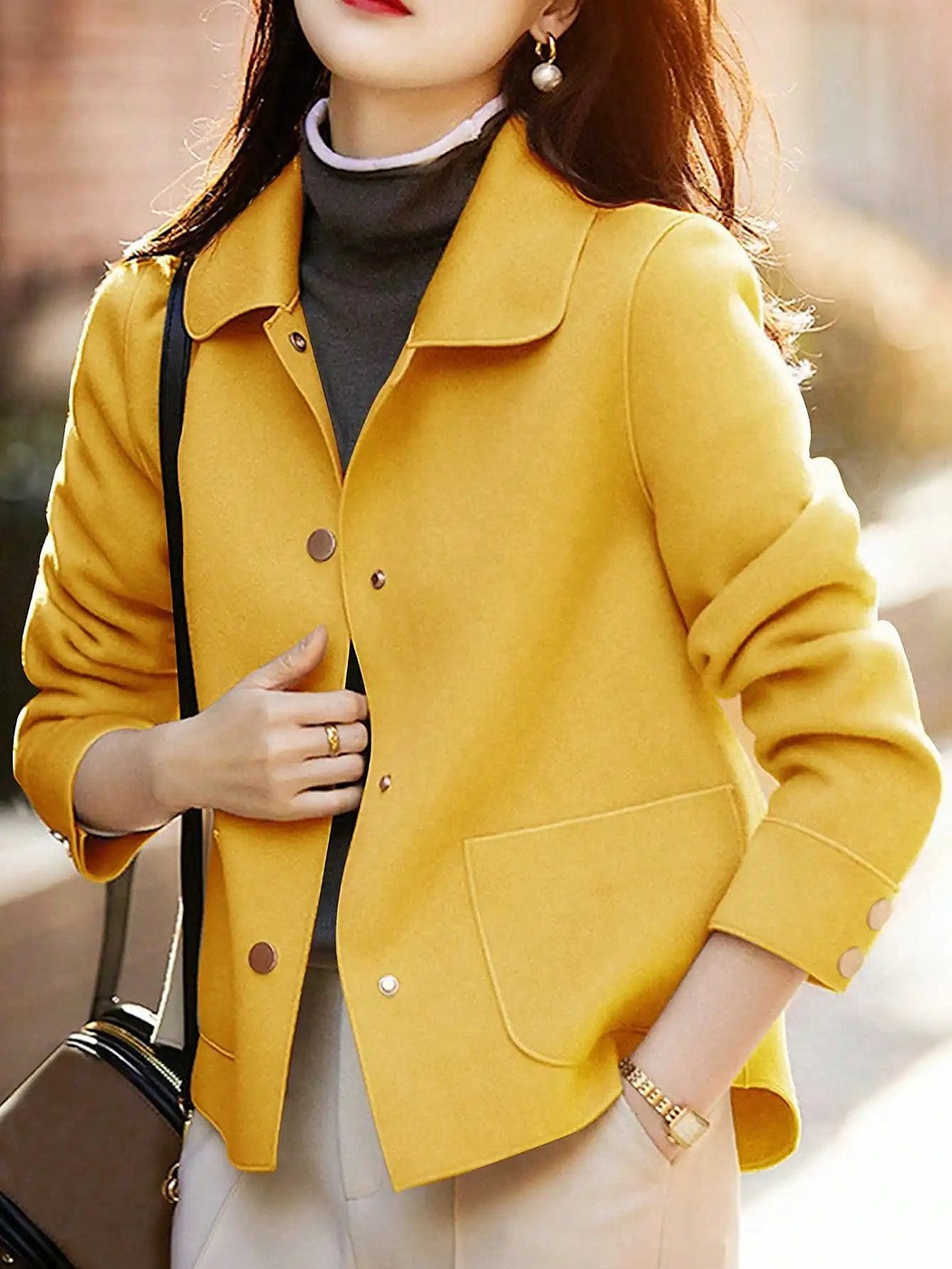 Women's Collared Button Front Short Coat