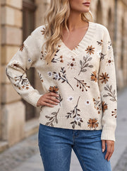 Women's Floral Print V Neck Slouchy Sweater