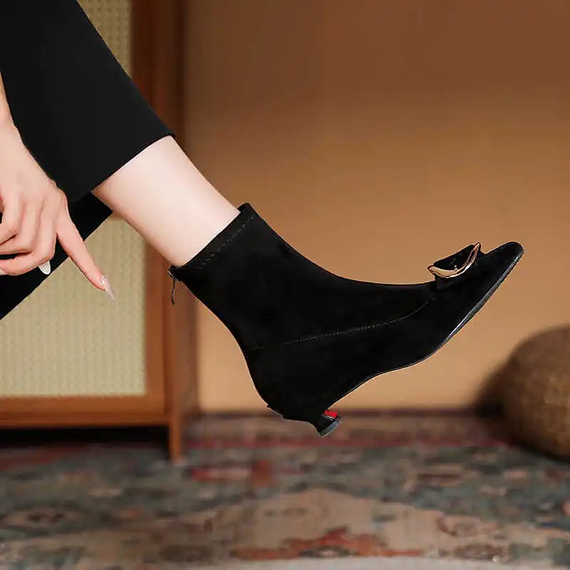 Women's Stretch Velvet Kitten Heel Booties