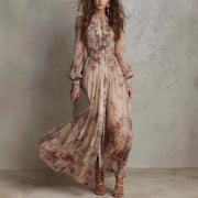 Women's Vintage Neckline Evening Dress with Smocking