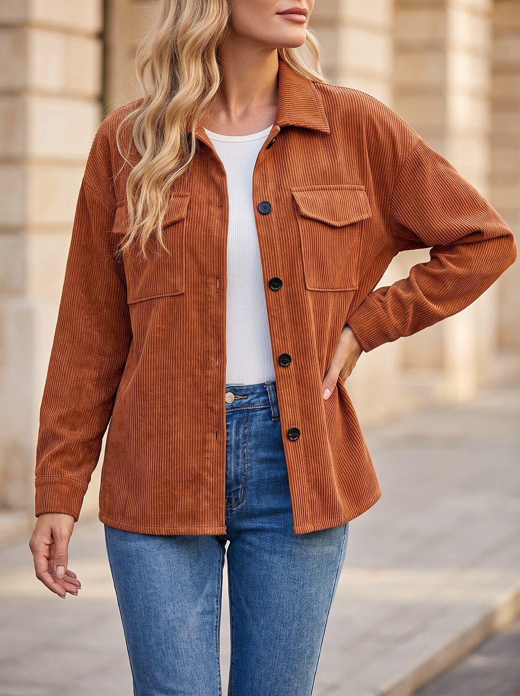Women's Corduroy Shirt Jacket with Chest Pockets