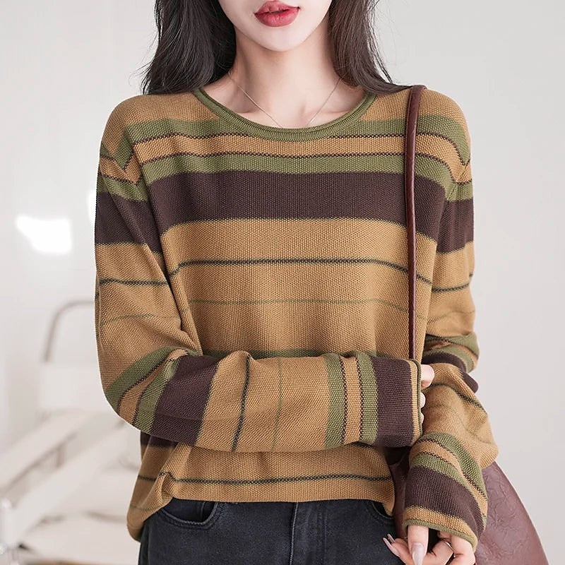 Women's Striped Crewneck Knit Pullover
