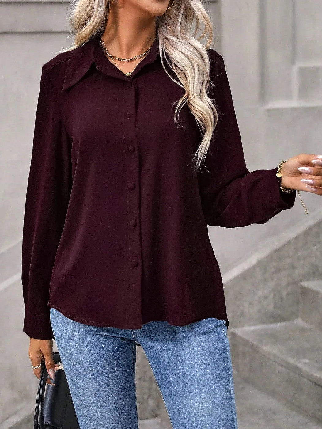 Women's Satin Button Up Shirt Barrel Cuff