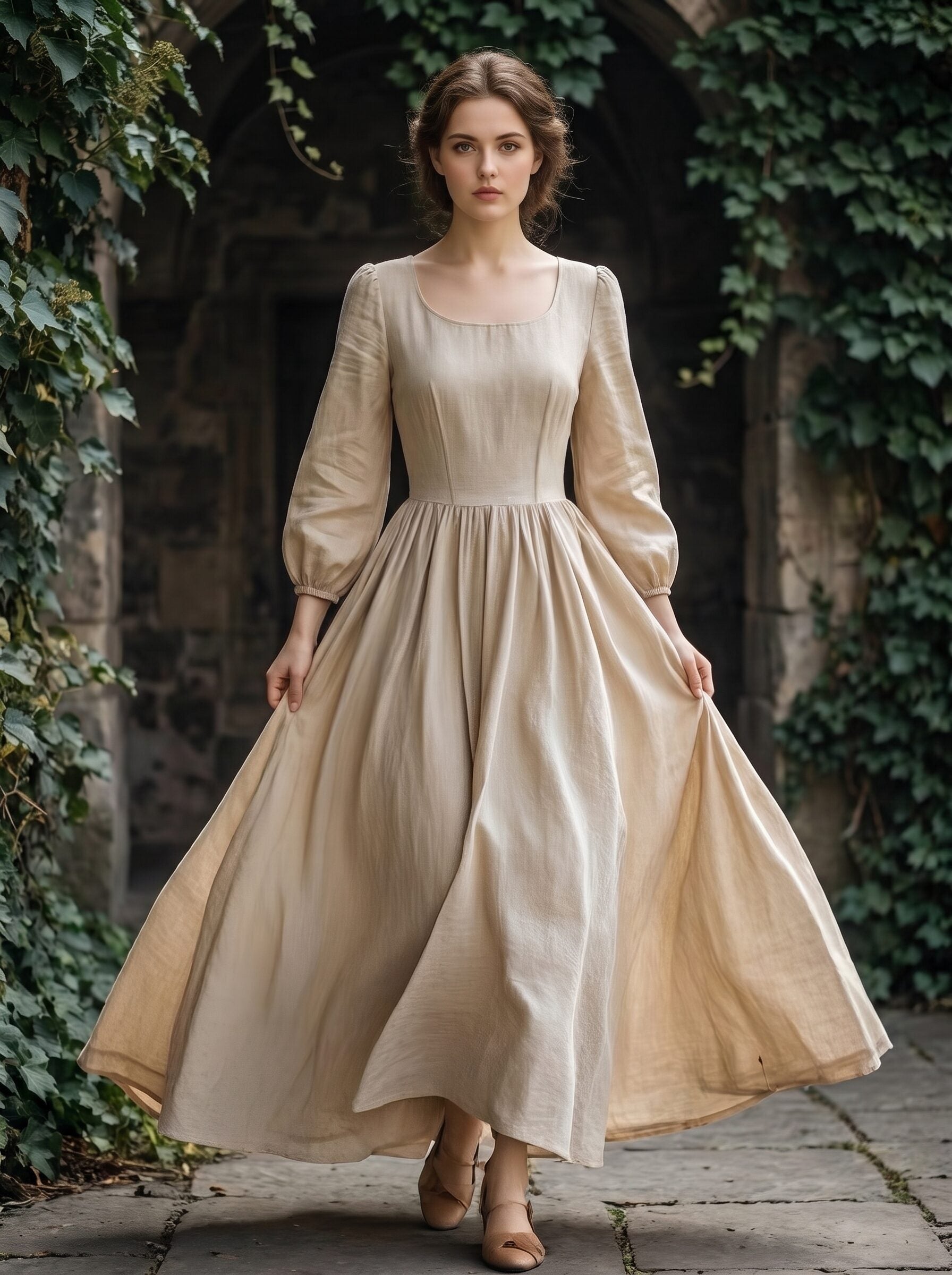 Women's Linen Square Neck Maxi Dress