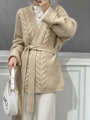 Women's Cable Knit Wrap Cardigan Tie Belt
