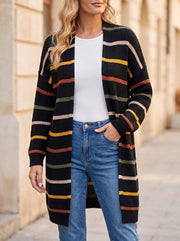 Women's Multi Stripe Open Front Longline Cardigan