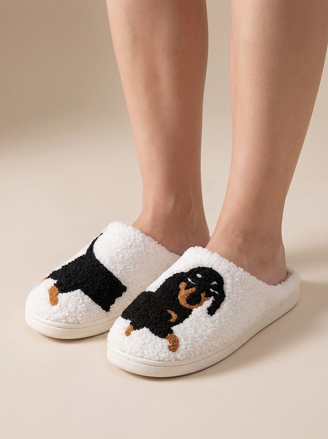 Women's Dog Embroidered Plush Slide Slippers