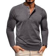 Men's Breathable Cotton-Blend Long Sleeve Henley T-Shirt