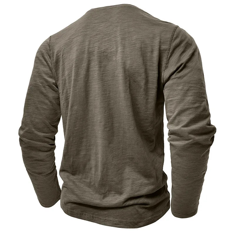Men's Breathable Cotton-Blend Long Sleeve Henley T-Shirt