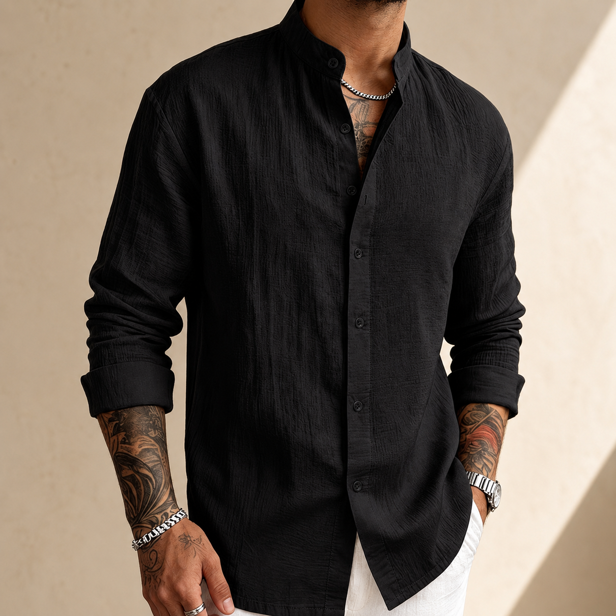 Men's Breathable Cotton-Linen Button-Down Shirt