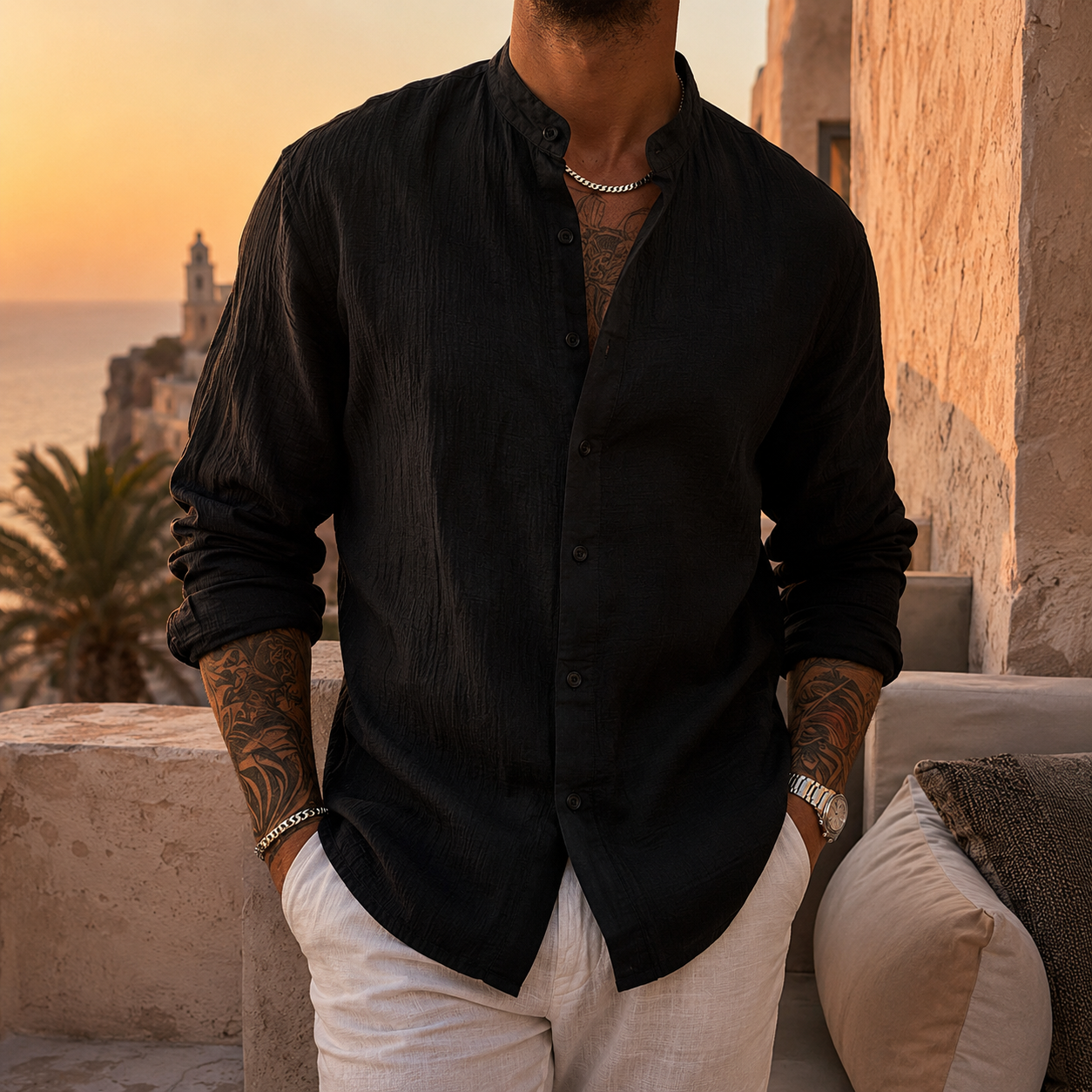 Men's Breathable Cotton-Linen Button-Down Shirt
