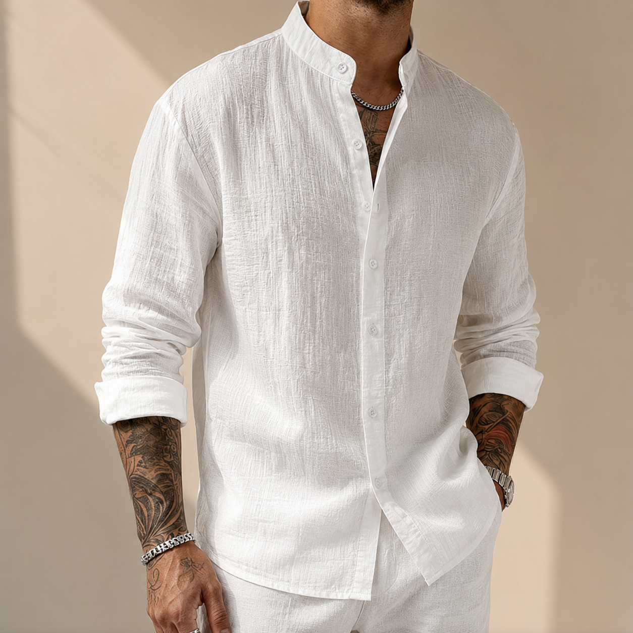 Men's Breathable Cotton-Linen Button-Down Shirt