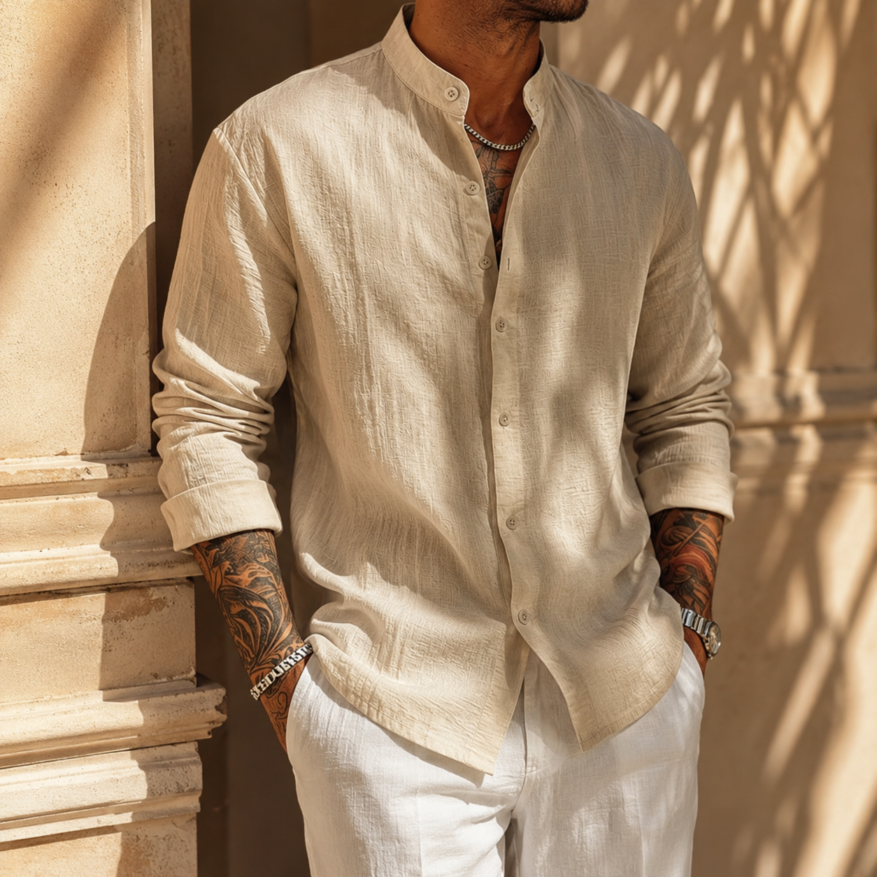 Men's Breathable Cotton-Linen Button-Down Shirt