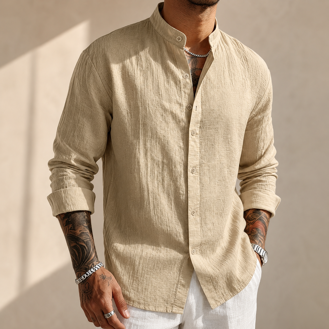 Men's Breathable Cotton-Linen Button-Down Shirt