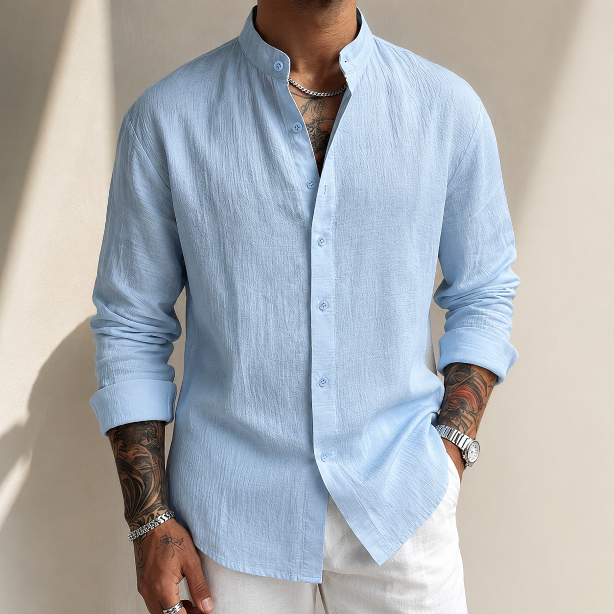 Men's Breathable Cotton-Linen Button-Down Shirt