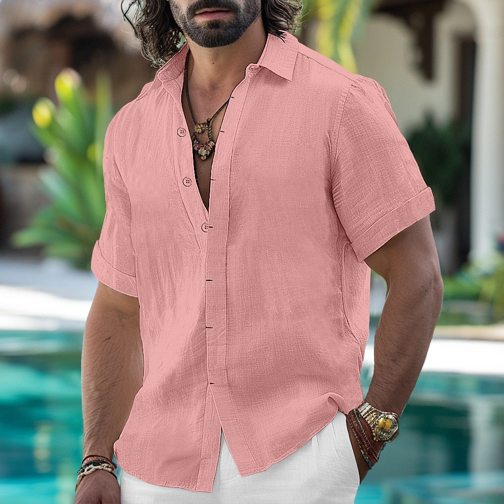 Men's Breathable Cotton-Linen Short Sleeve Shirt