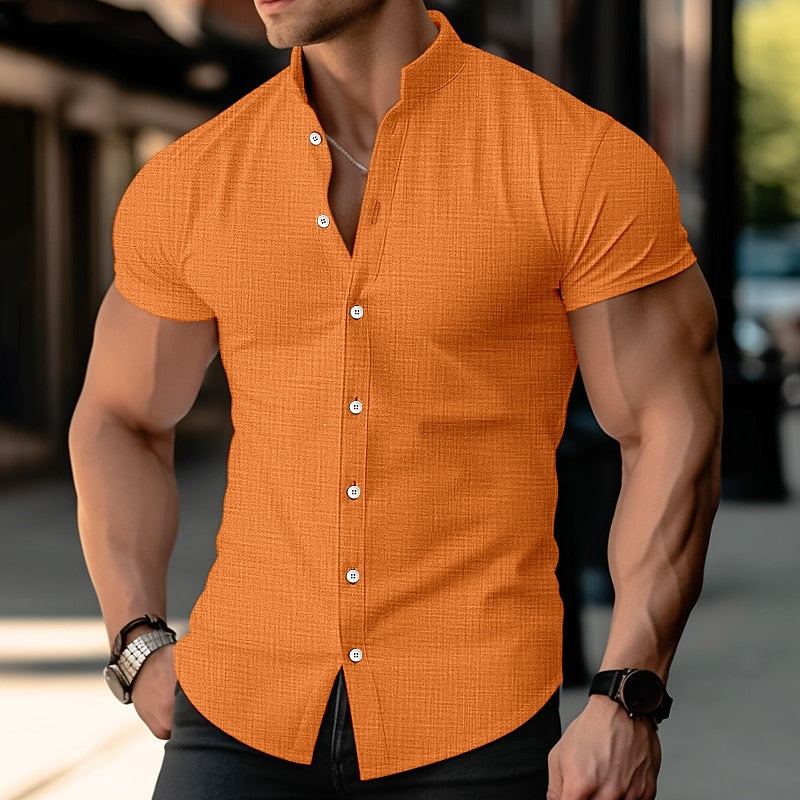 Men's Breathable Cotton-Linen Short Sleeve Shirt