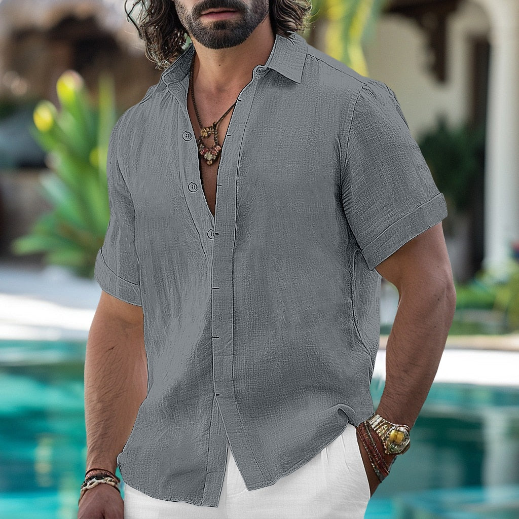 Men's Breathable Cotton-Linen Short Sleeve Shirt