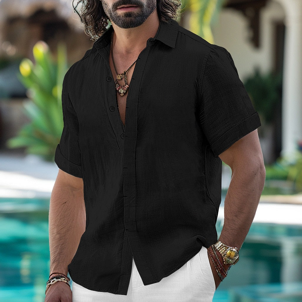 Men's Breathable Cotton-Linen Short Sleeve Shirt