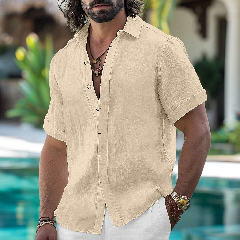 Men's Breathable Cotton-Linen Short Sleeve Shirt