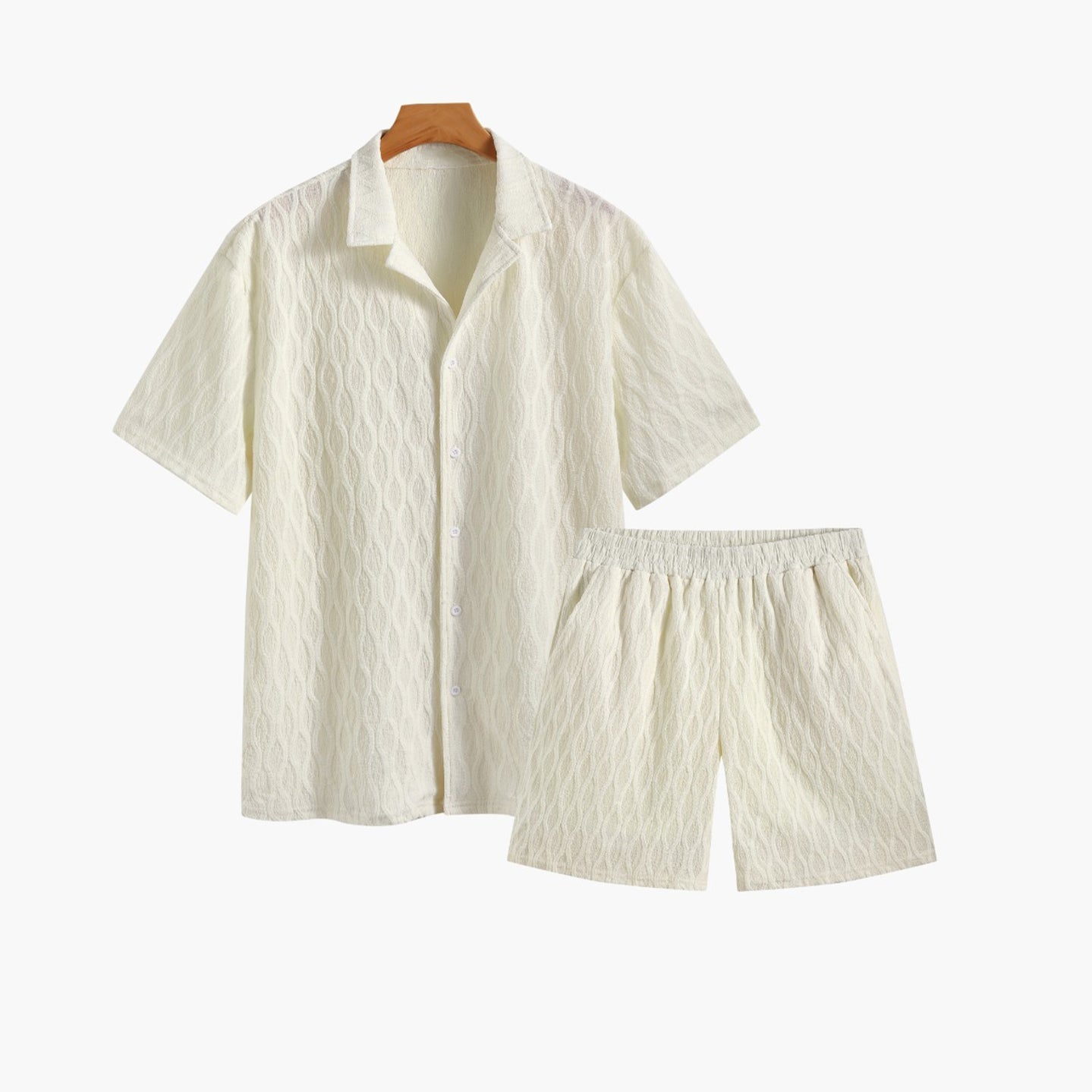 Men's Breathable Cotton Button-Down Shirt and Shorts Set