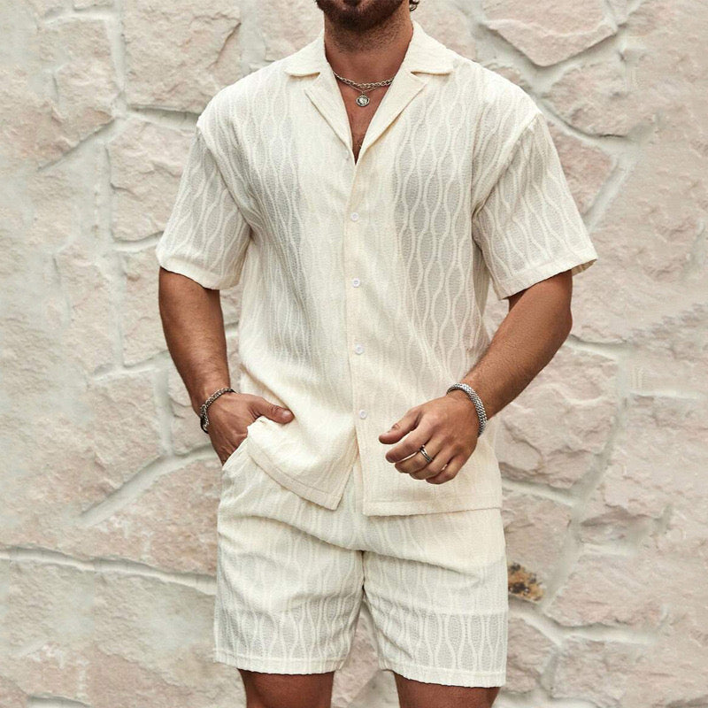 Men's Breathable Cotton Button-Down Shirt and Shorts Set