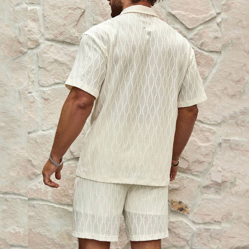Men's Breathable Cotton Button-Down Shirt and Shorts Set