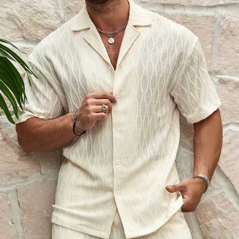 Men's Breathable Cotton Button-Down Shirt and Shorts Set