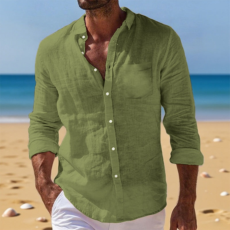 Men's Breathable Cotton Linen Button-Down Shirt