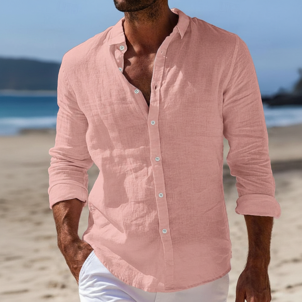 Men's Breathable Cotton Linen Button-Down Shirt