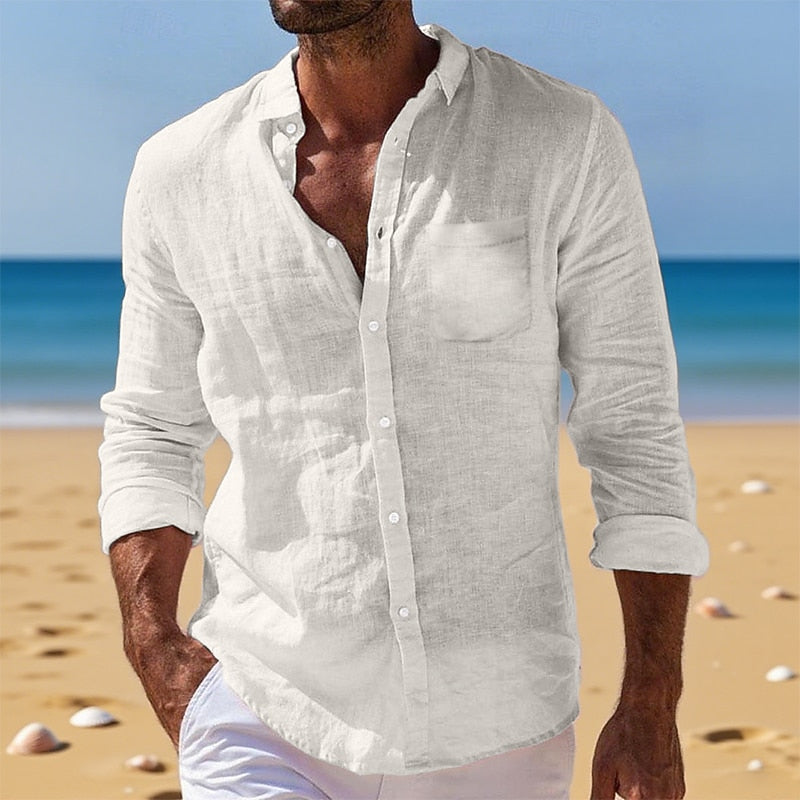 Men's Breathable Cotton Linen Button-Down Shirt