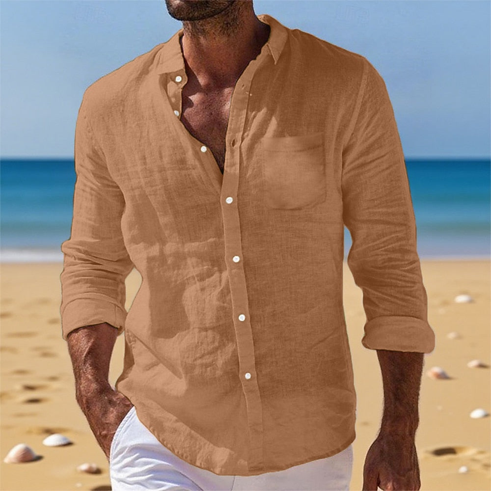 Men's Breathable Cotton Linen Button-Down Shirt
