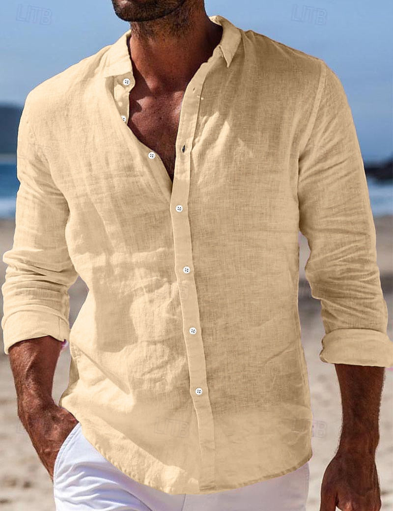 Men's Breathable Cotton Linen Button-Down Shirt