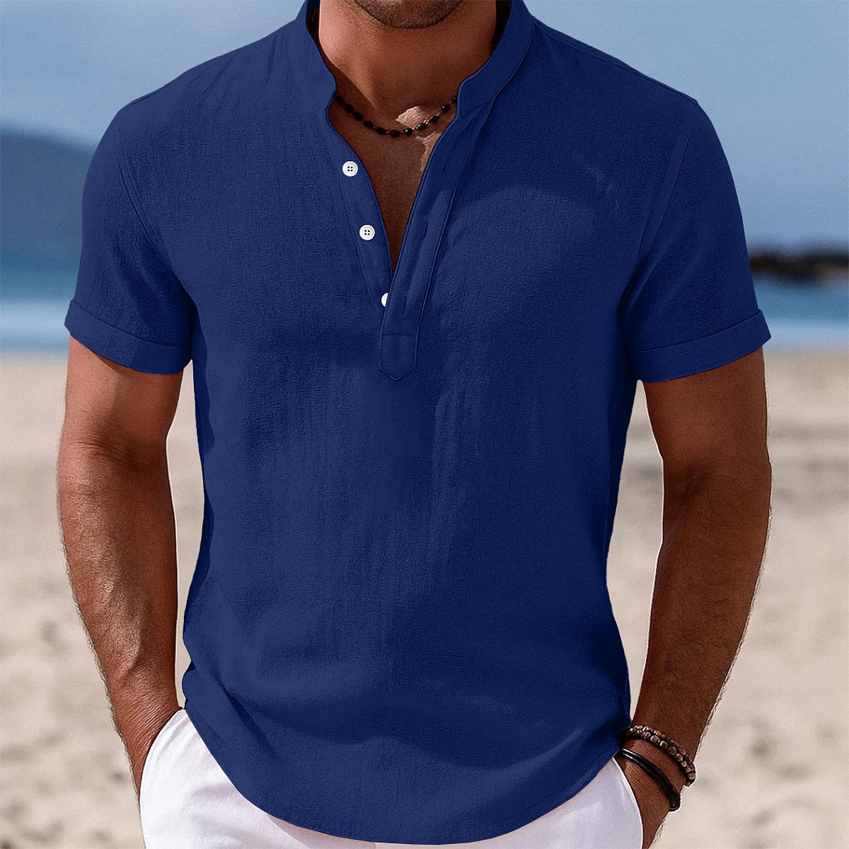 Men's Breathable Cotton Linen Button-Down Shirt