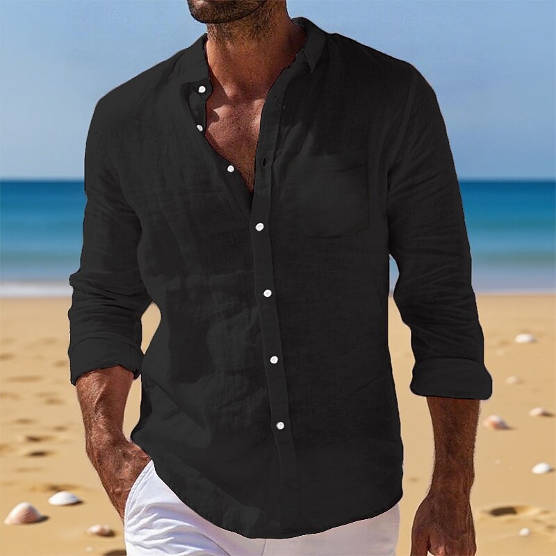 Men's Breathable Cotton Linen Button-Down Shirt