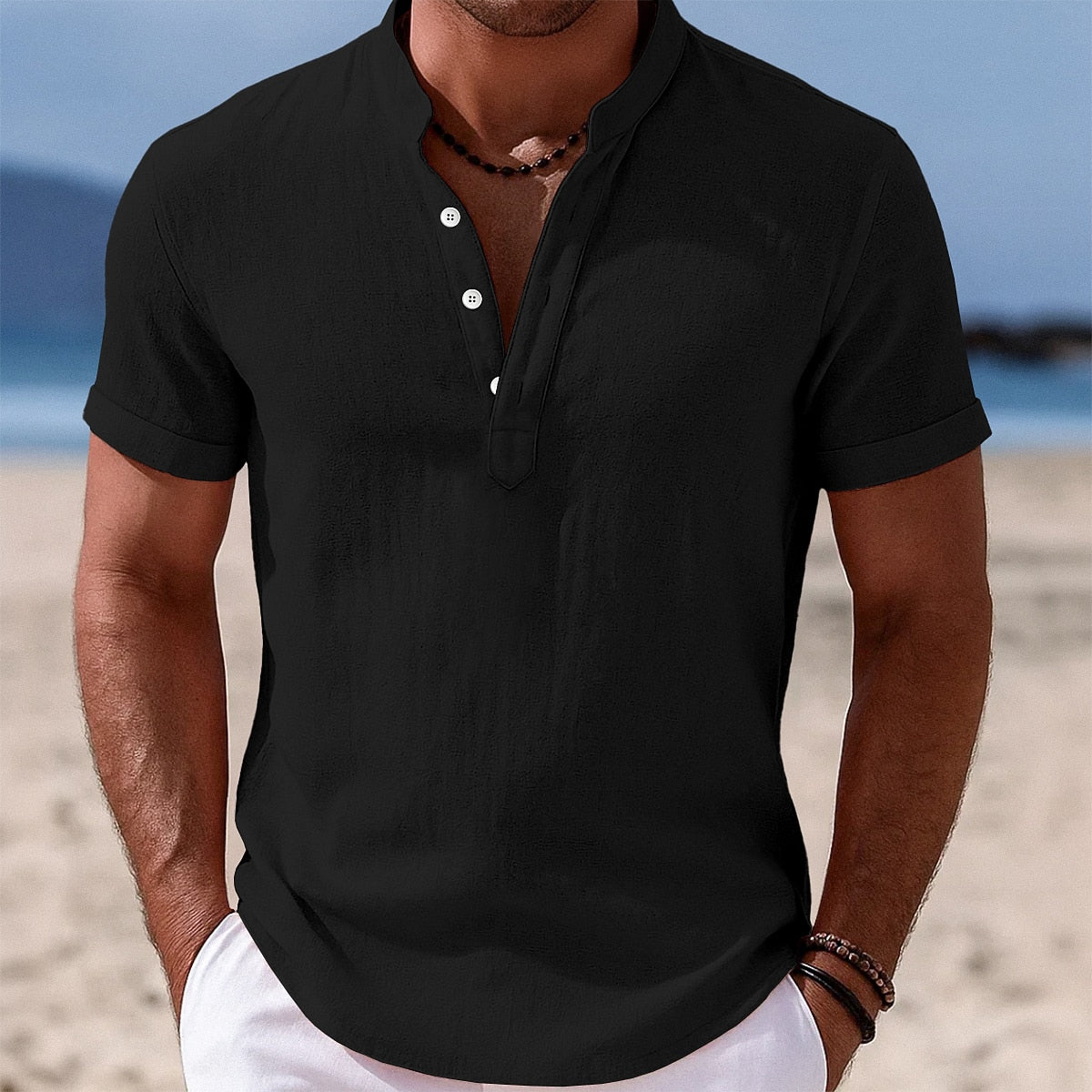 Men's Breathable Cotton Linen Button-Down Shirt