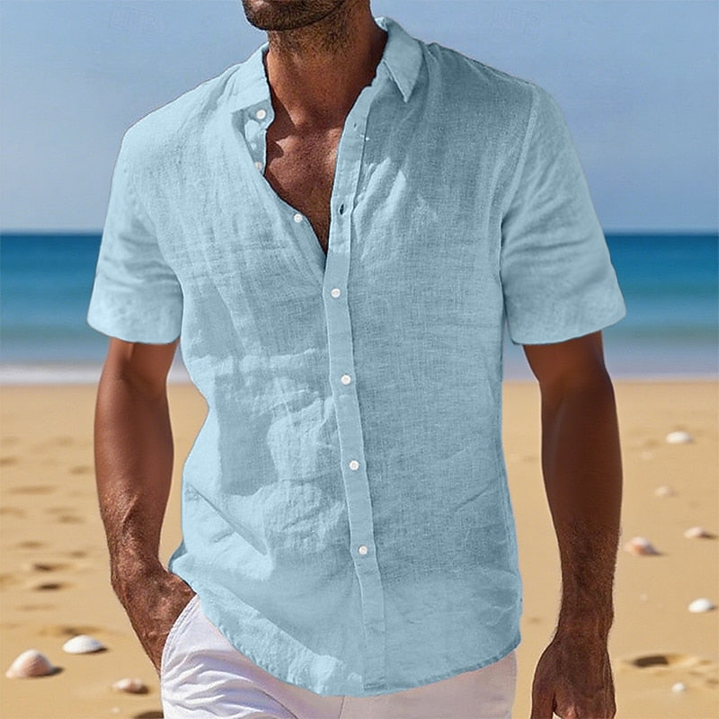Men's Breathable Cotton Linen Button-Down Shirt
