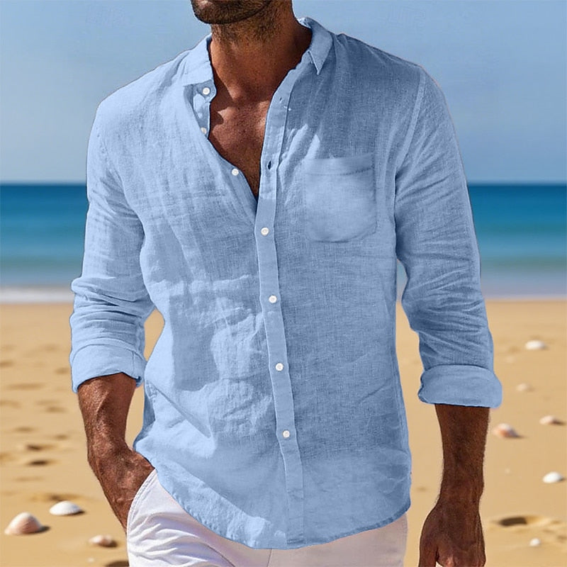 Men's Breathable Cotton Linen Button-Down Shirt