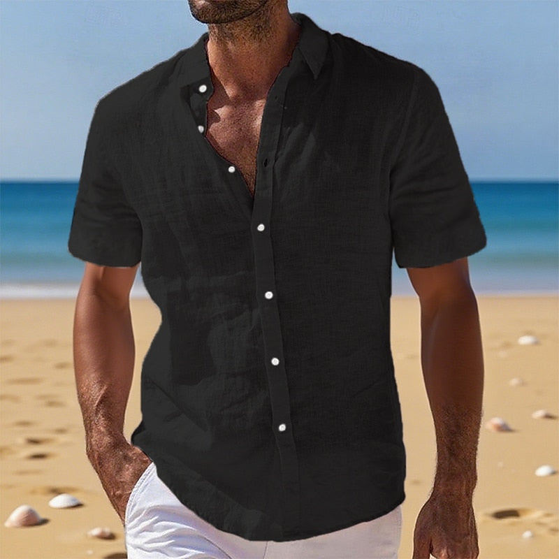 Men's Breathable Cotton Linen Button-Down Shirt