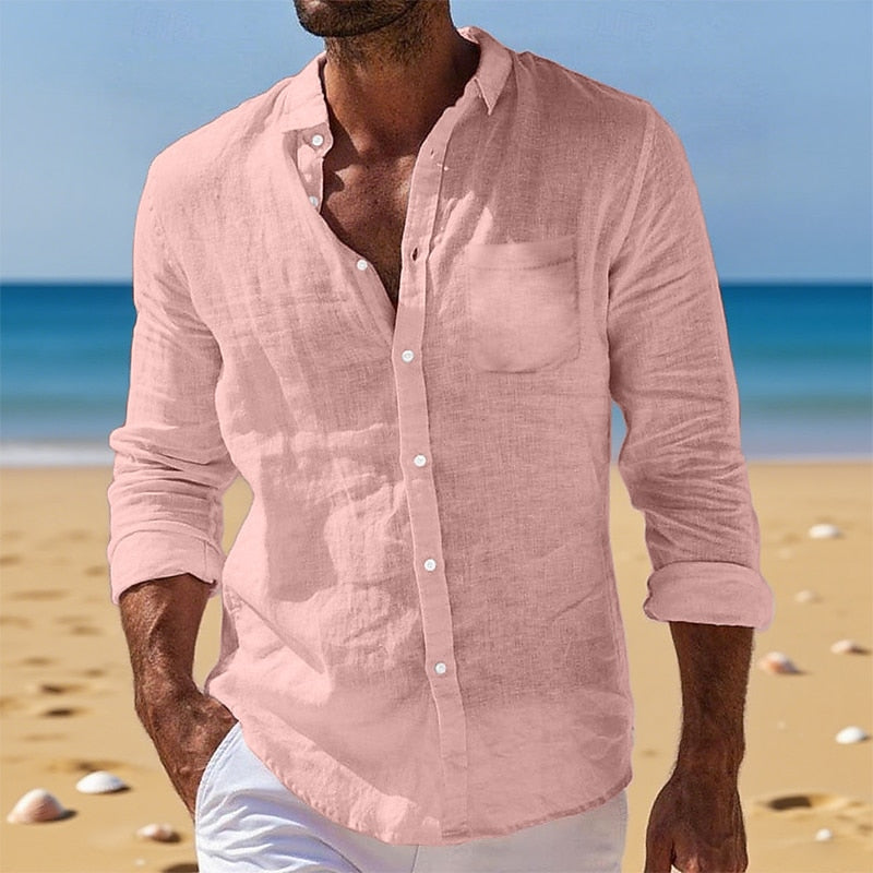 Men's Breathable Cotton Linen Button-Down Shirt