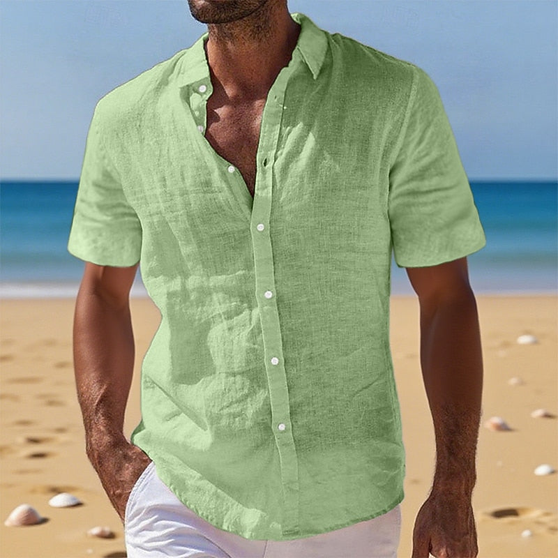 Men's Breathable Cotton Linen Button-Down Shirt