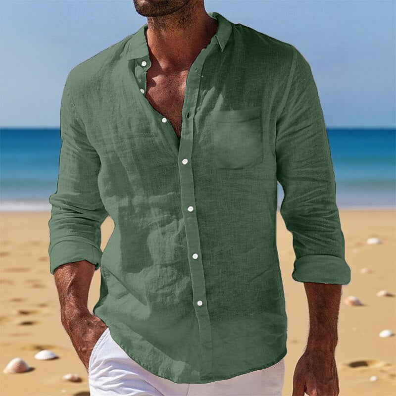 Men's Breathable Cotton Linen Button-Down Shirt