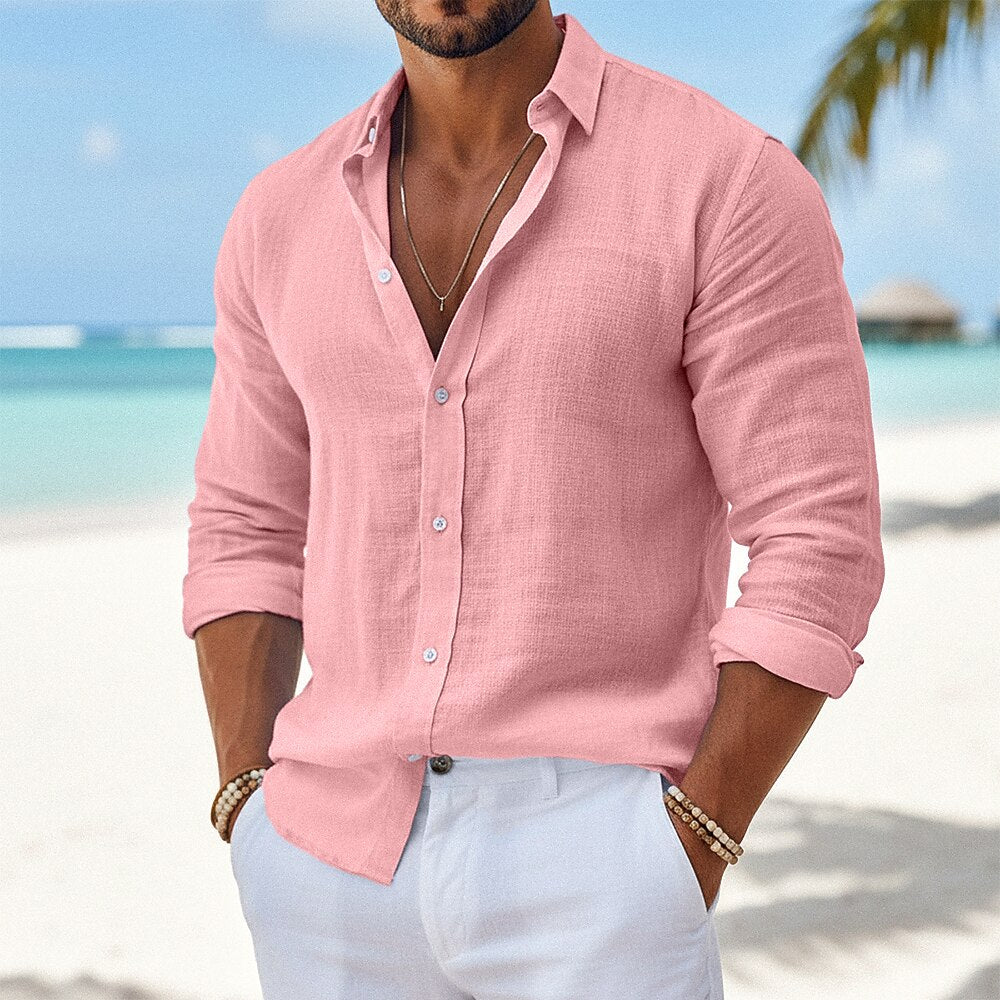 Men's Breathable Cotton Linen Button-Down Shirt