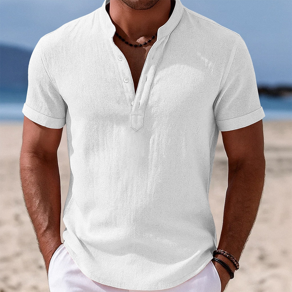 Men's Breathable Cotton Linen Button-Down Shirt