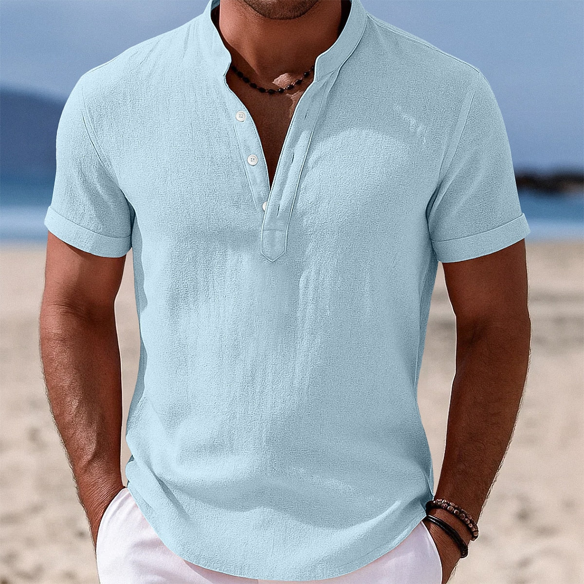 Men's Breathable Cotton Linen Button-Down Shirt