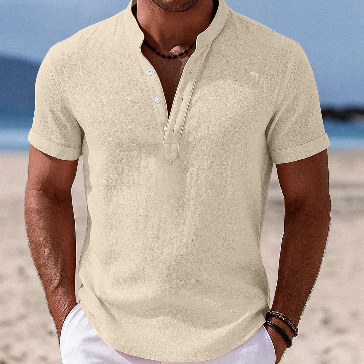 Men's Breathable Cotton Linen Button-Down Shirt